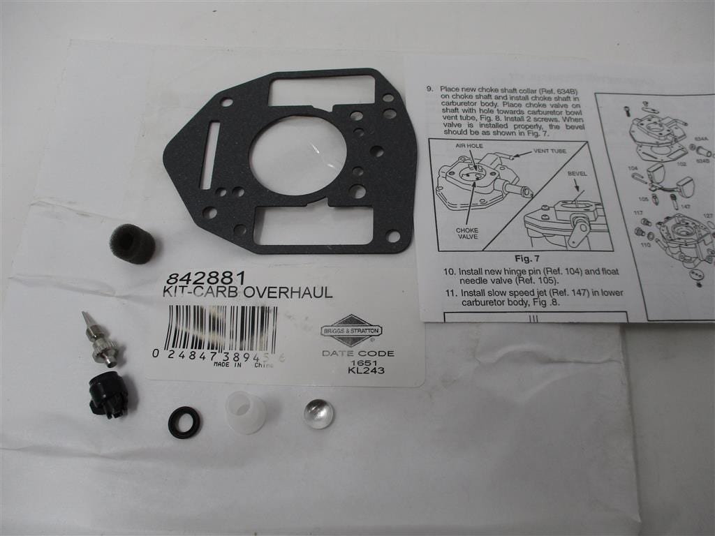 Genuine Briggs & Stratton 842881 Carburetor Overhaul Kit 809024 808395 - Image 2