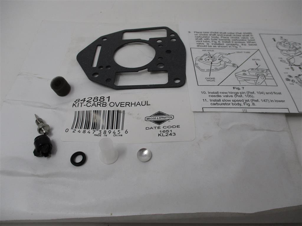Genuine Briggs & Stratton 842881 Carburetor Overhaul Kit 809024 808395