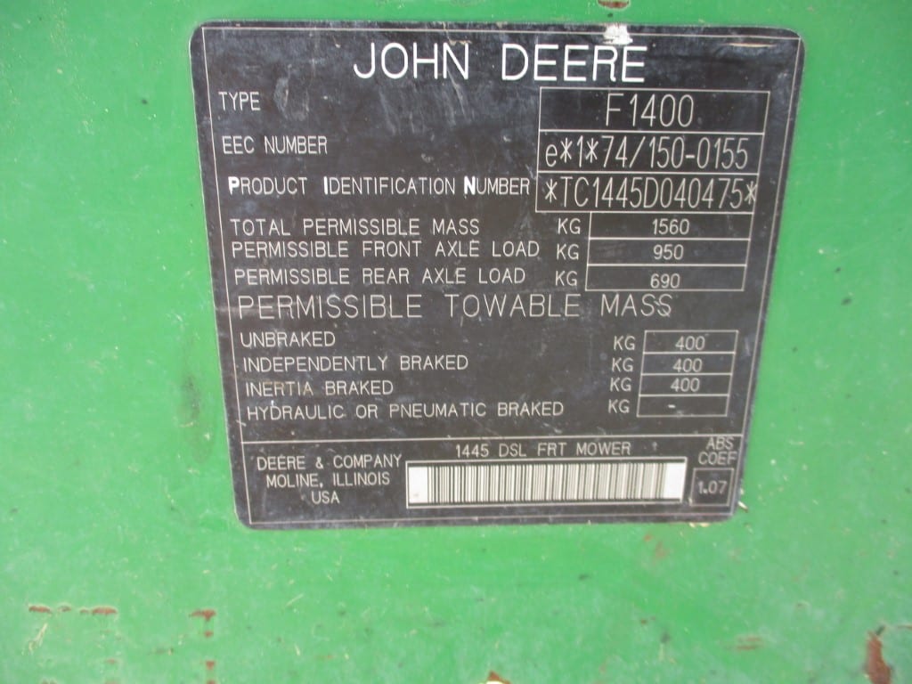 John Deere 1445 Diesel 4 X 4 Front Rotary Mower - Image 6