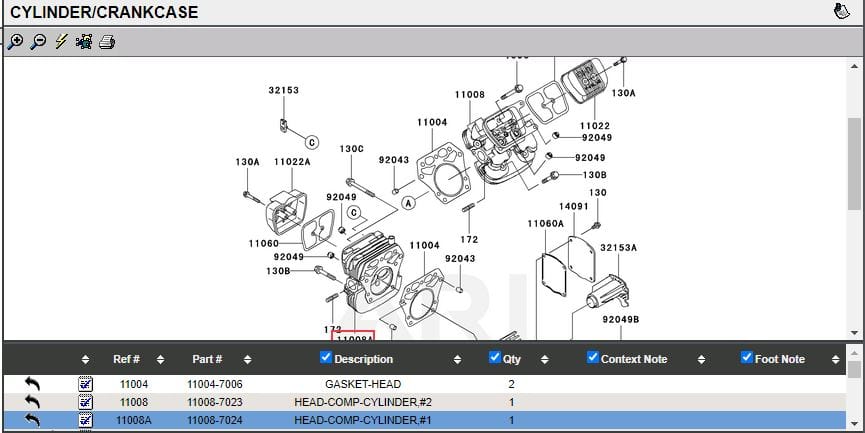 Genuine Kawasaki 11008-7024 Head #1 & Head Gasket 11004-7006 - Image 2