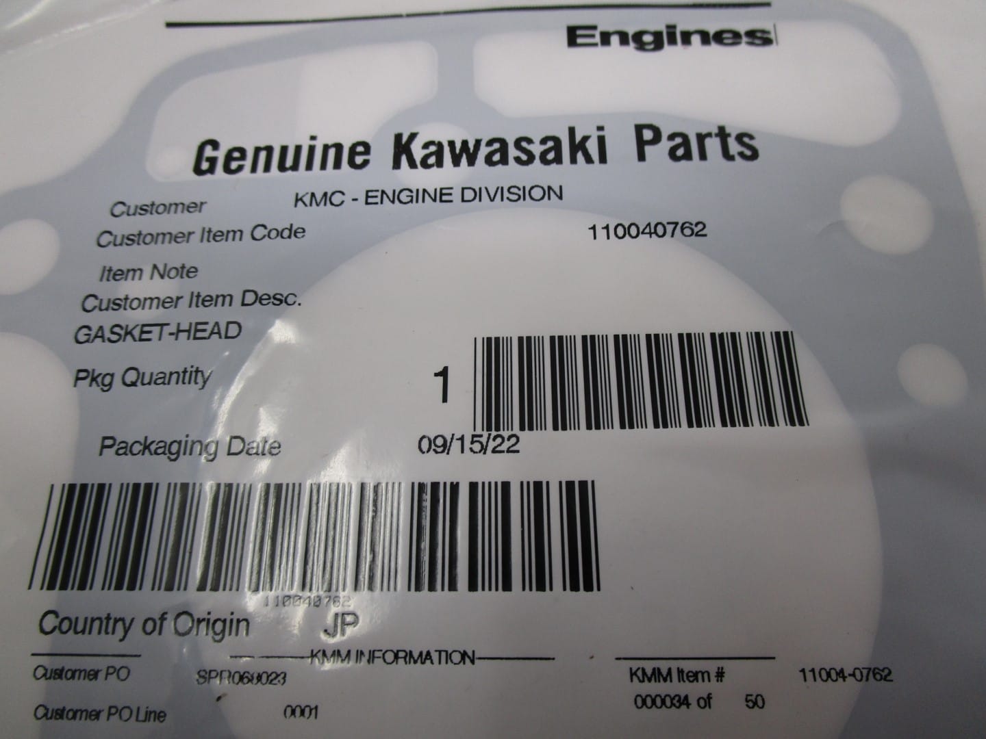 Genuine Kawasaki 11004-0762 Cylinder Head Gasket 11004-7026