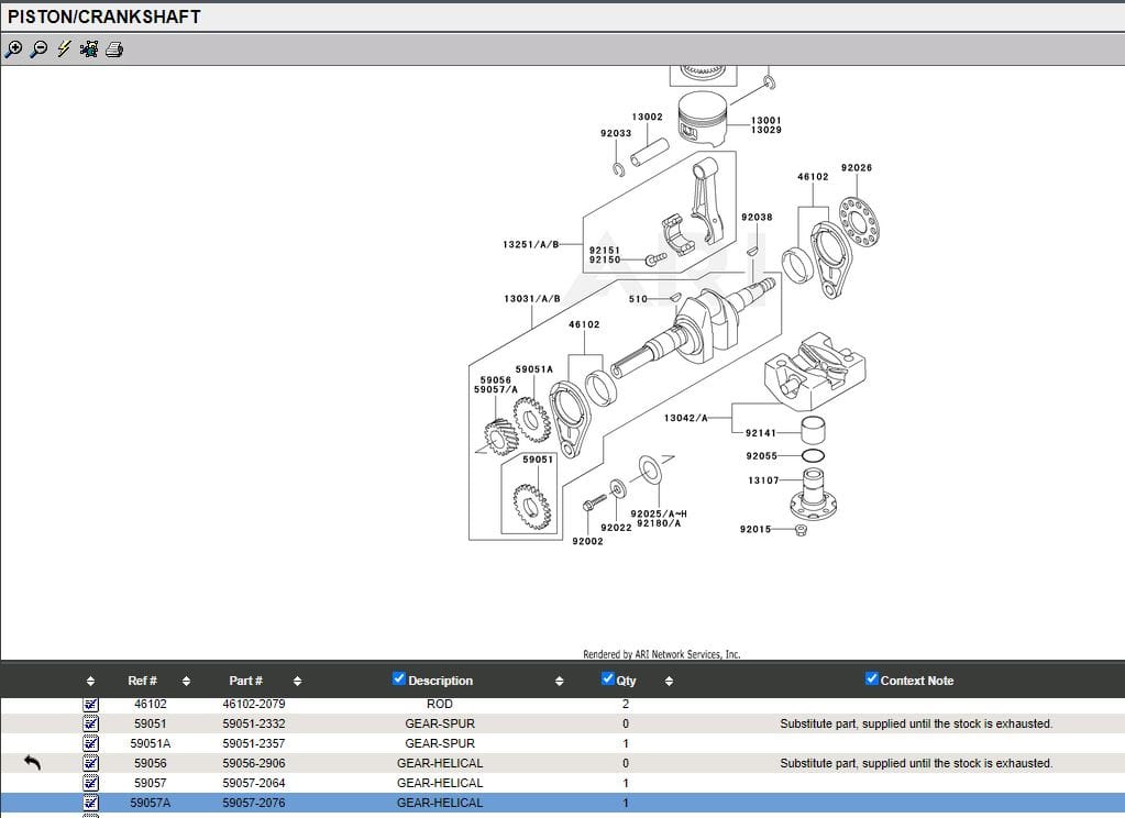 Genuine Kawasaki 59057-2076 Crankshaft Helical Gear FE350D FE400DDetach