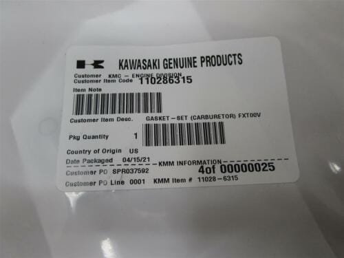 Genuine Kawasaki Carburetor Rebuild Gasket Kit 11028-6315 FX921V, FXT00V, Fit 15004-7009