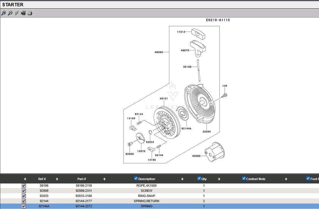 Genuine Kawasaki 92144-2272 Recoil Spring & 59106-2119 Rope Toro 93-8557 FE120D - Image 5