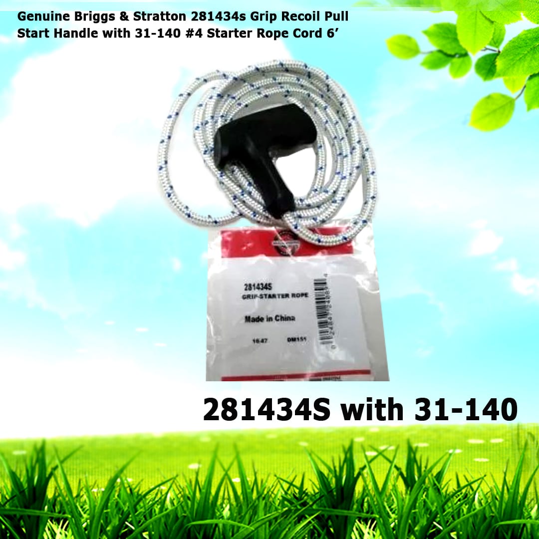 Genuine Briggs & Stratton 281434s Grip Recoil Pull Start Handle with 31-140 #4 Starter Rope Cord 6’