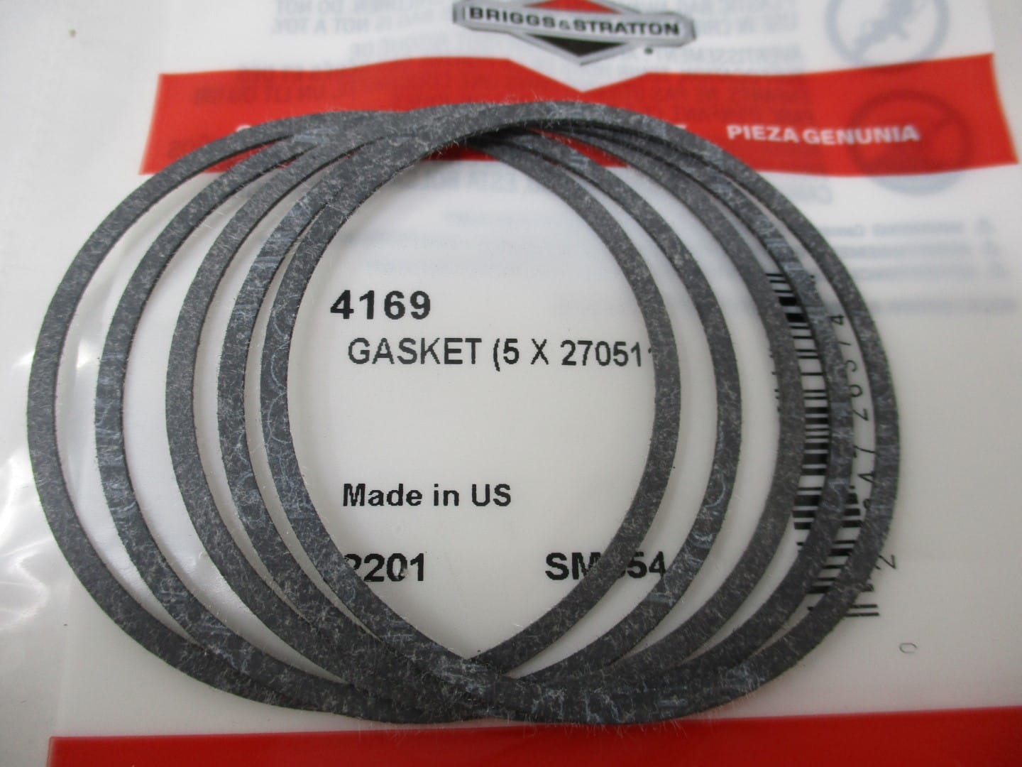 5 Genuine Briggs & Stratton 4169 270511 Carburetor Float Bowl Gasket