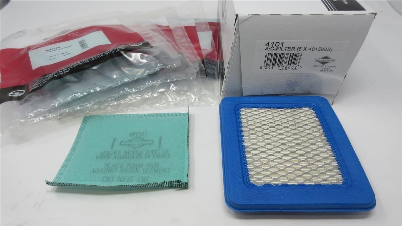 5 Packs Briggs & Stratton 4101 / 491588S & 4147 / 493537S Air & Pre Filter