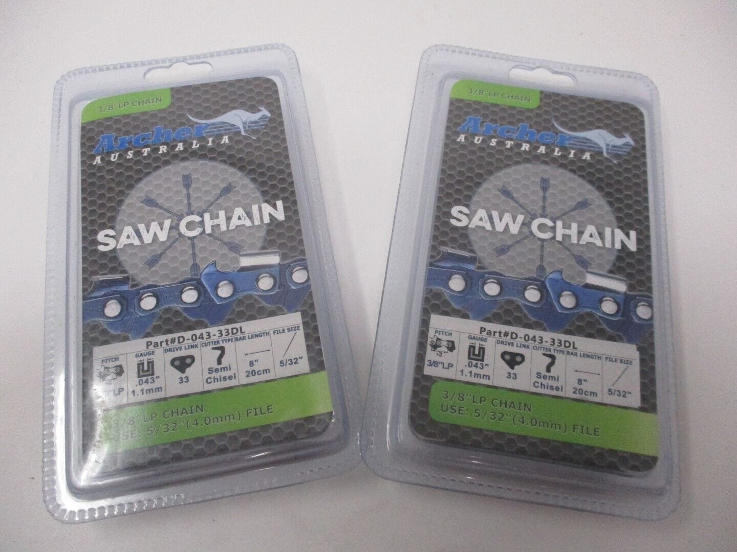 2 Packs Archer D-043-33DL Chainsaw Chain 8” Pole Saw 3/8” Low Profile .043 Gauge 33 Drive Links