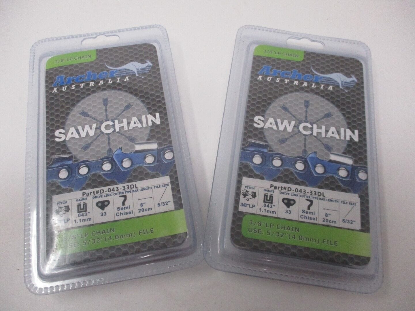 2 Packs Archer D-043-33DL Chainsaw Chain 8” Pole Saw 3/8” Low Profile .043 Gauge 33 Drive Links