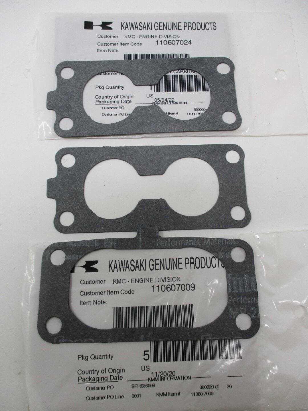 2 Packs Genuine Kawasaki 11060-7024 Carburetor & 1 Air 11060-7009 Gasket FH601V FH641V