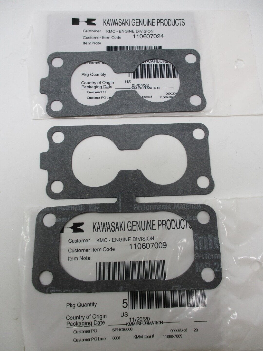 2 Packs Genuine Kawasaki 11060-7024 Carburetor & 1 Air 11060-7009 Gasket FH601V FH641V