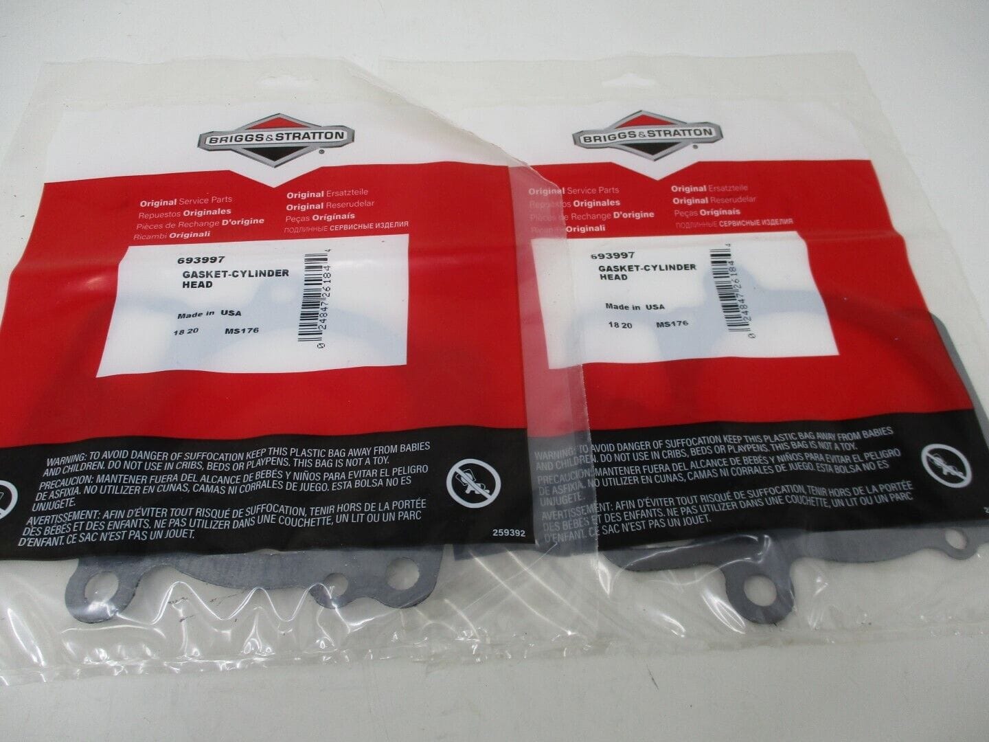 2 Packs Genuine Briggs & Stratton 693997 Cylinder Head Gasket 690692 & 273372 - Image 4