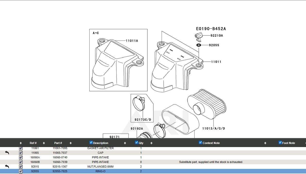 2 of each Genuine Kawasaki 92210-1730 Air Filter Cover Nuts & 92055-7025 O-Rings FS481V, FS541V, FS600V - Image 3
