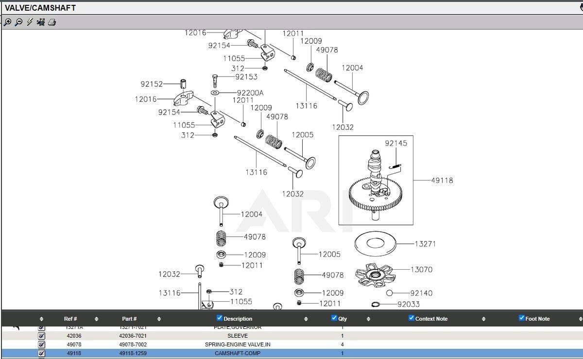 Genuine Kawasaki Camshaft 49118-1259 FR651V FR691V FR730V FS651V