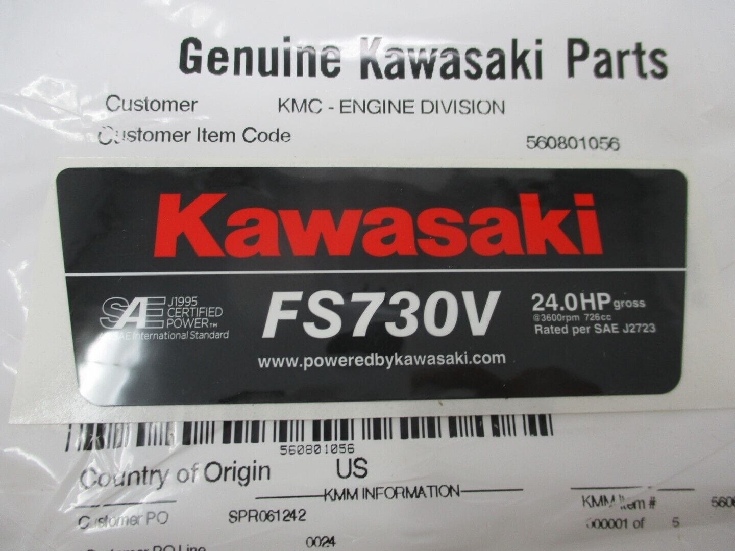 Genuine Kawasaki FS730V 56080-1056 24.0 HP Engine Decal