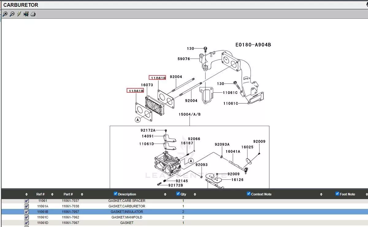 Genuine Kawasaki 2 11061-7057, 1 16073-7010 & 2 11061-7062 Carburetor Gaskets - Image 4