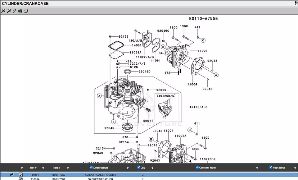 1 Set Genuine Kawasaki 11004-7025 Cylinder Head & Rocker 11061-0899 Case Gaskets - Image 4