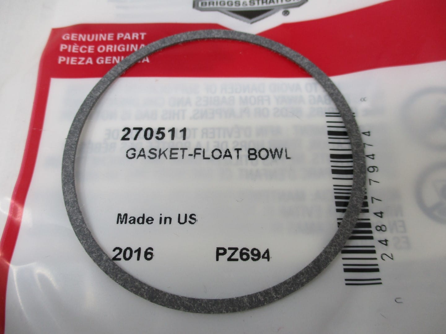 Genuine Briggs & Stratton 270511 Carburetor Float Bowl Gasket