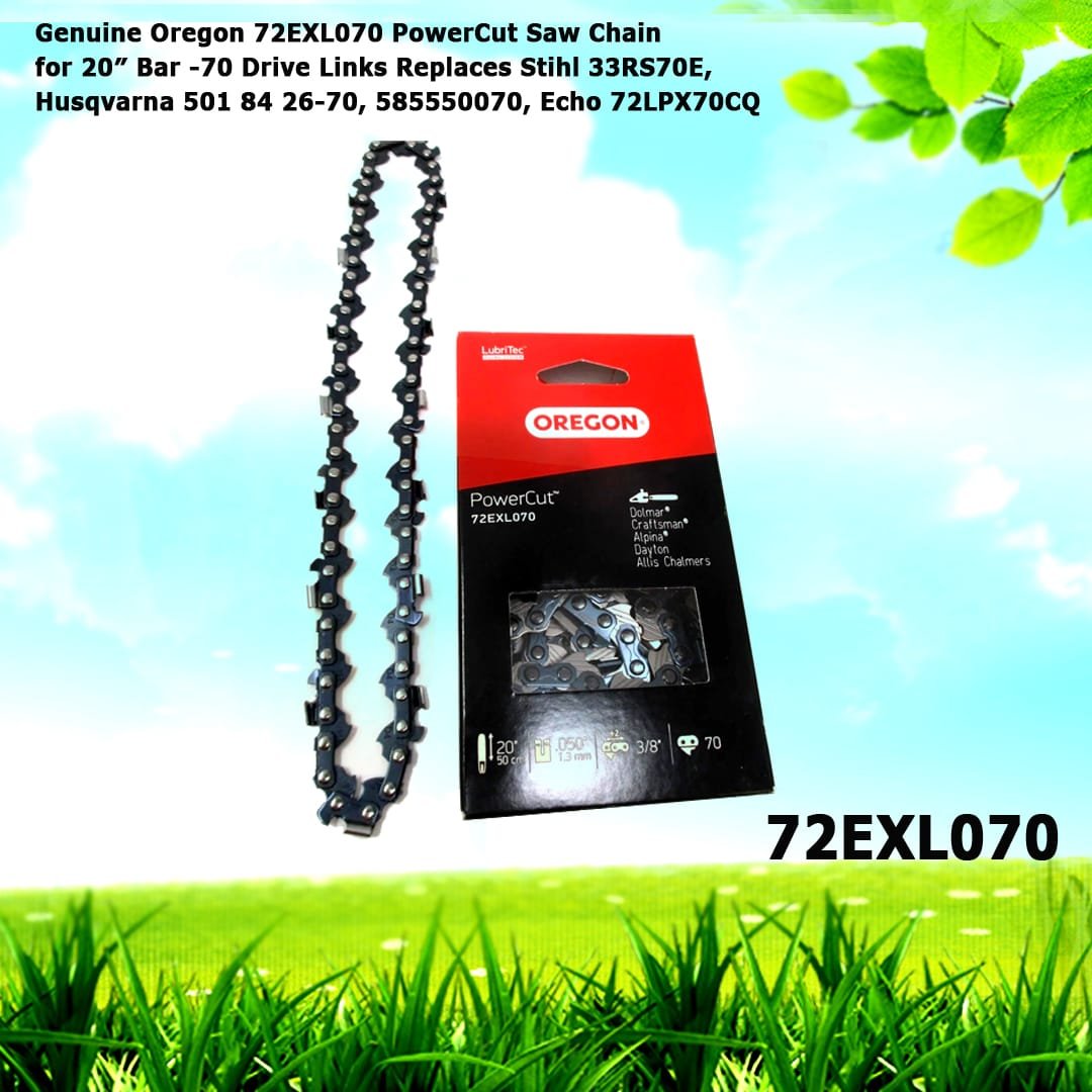 Genuine Oregon 72EXL070G PowerCut Saw Chain for 20" Bar -70 Drive Links Replaces Stihl 33RS70E, Husqvarna 501 84 26-70, 585550070, Echo 72LPX70CQ