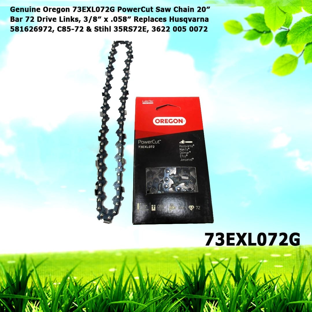 Genuine Oregon 73EXL072G PowerCut Saw Chain 20" Bar 72 Drive Links, 3/8" x .058" Replaces Husqvarna 581626972, C85-72 & Stihl 35RS72E, 3622 005 0072