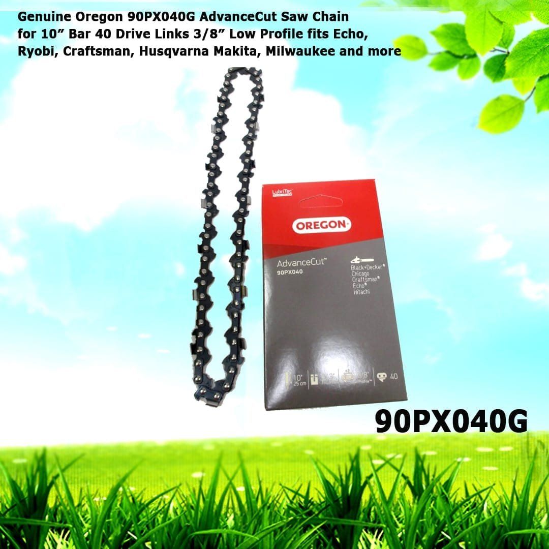 Genuine Oregon 90PX040G AdvanceCut Saw Chain for 10" Bar 40 Drive Links 3/8" Low Profile fits Echo, Ryobi, Craftsman, Husqvarna Makita, Milwaukee and more
