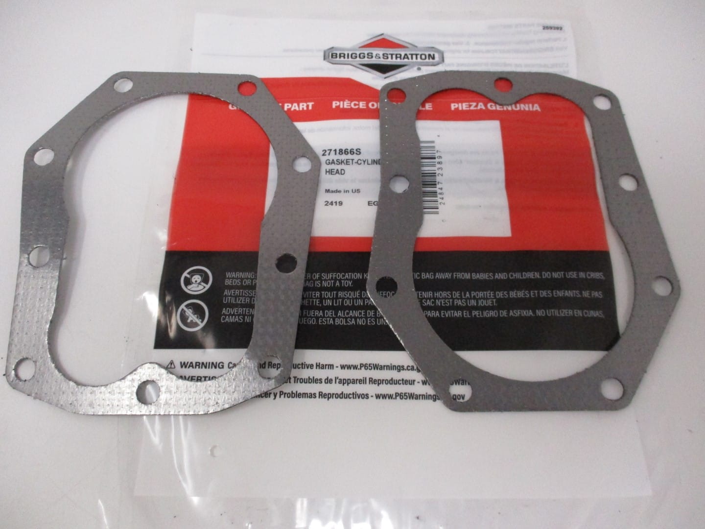 2 Genuine Briggs & Stratton 271866S Cylinder Head Gasket Replaces 271866 271075