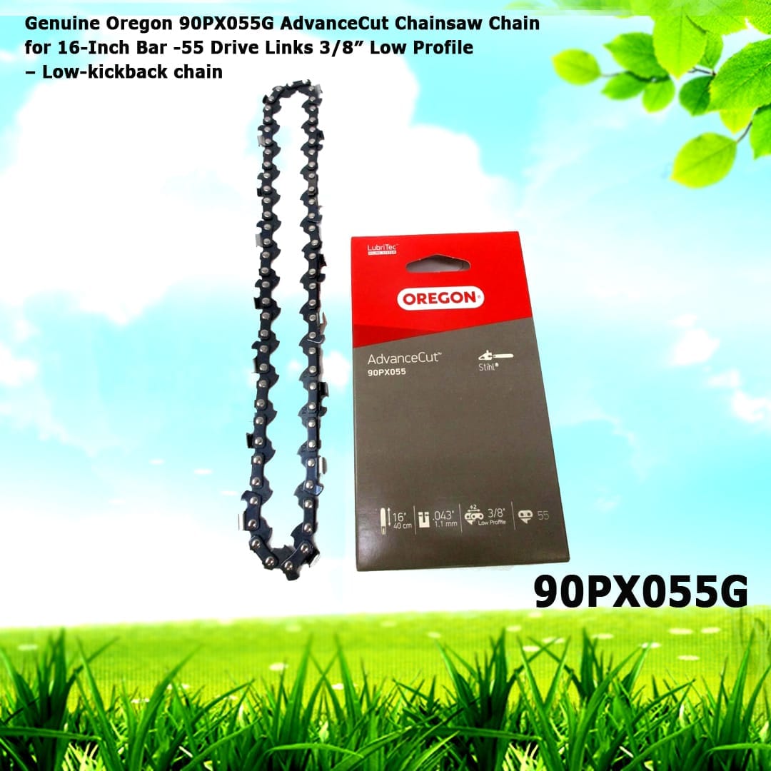 Genuine Oregon 90PX055G AdvanceCut Chainsaw Chain for 16-Inch Bar -55 Drive Links 3/8" Low Profile – Low-kickback chain