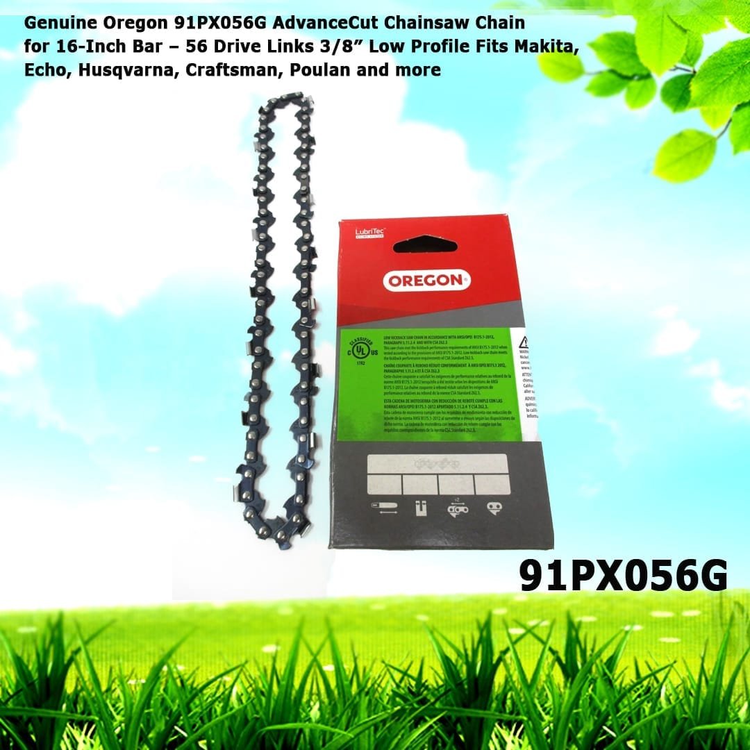 Genuine Oregon 91PX056G AdvanceCut Chainsaw Chain for 16-Inch Bar – 56 Drive Links 3/8" Low Profile Fits Makita, Echo, Husqvarna, Craftsman, Poulan and more