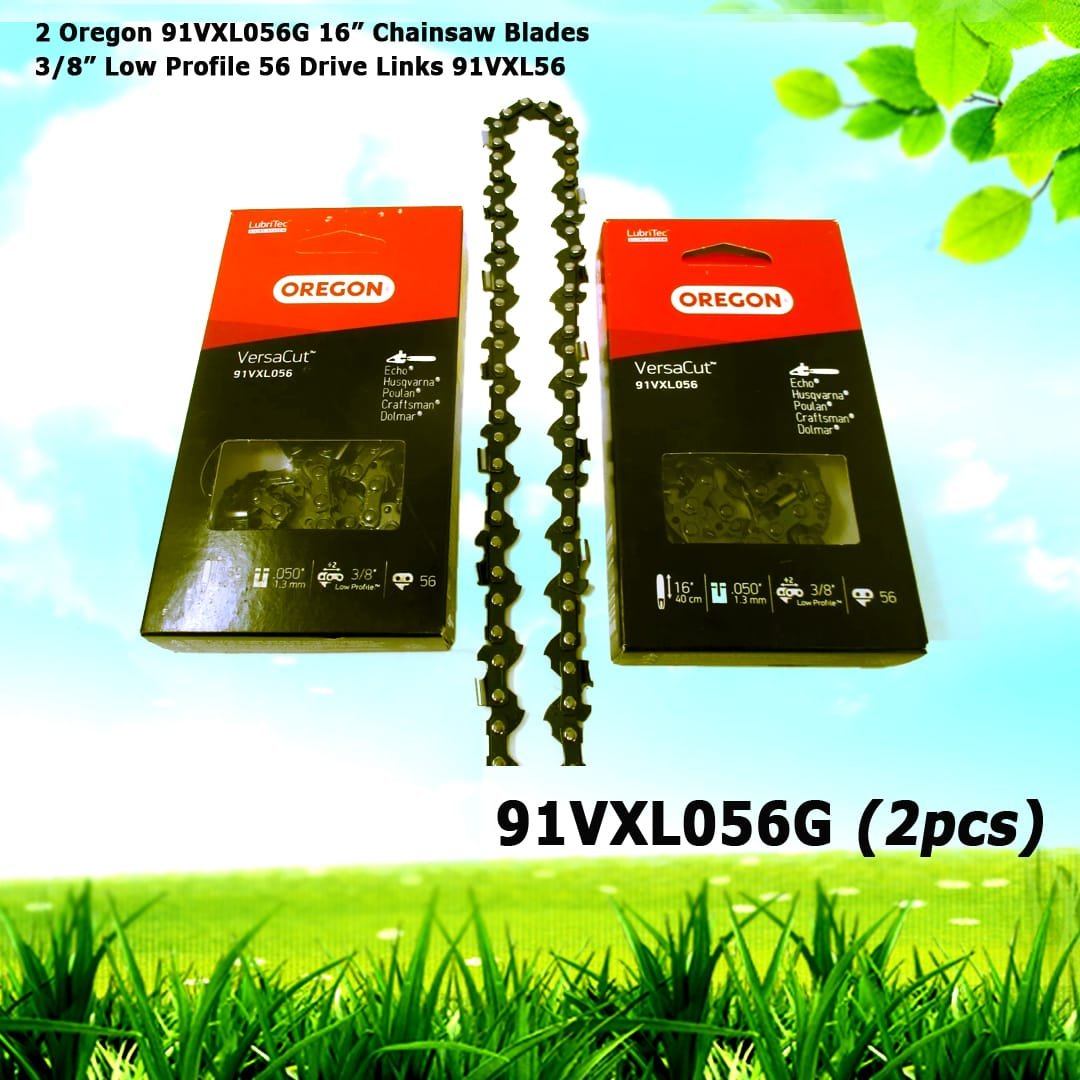 2 Oregon 91VXL056G 16” Chainsaw Blades 3/8” Low Profile 56 Drive Links 91VXL56