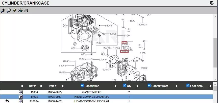 Genuine Kawasaki 11008-1490 #2 & 11008-1498 #1 Complete Head FX751V FX801V FX850V - Image 5