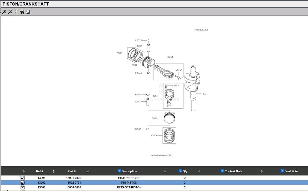 Genuine Kawasaki 13002-0734 Piston Pin & Snap Rings 92033-0779 FX751V FX801V - Image 2