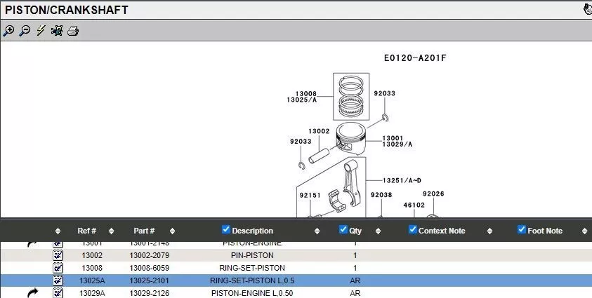 Genuine Kawasaki 13029-2136, 13025-2101 Piston & Rings FE400D Oversize 0.50 - Image 2
