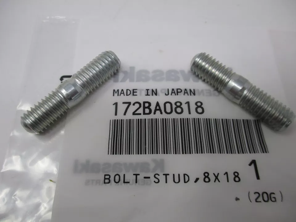 2 Genuine Kawasaki 172BA0818 Double End Exhaust Bolts Stud 8x18 mm - Image 2