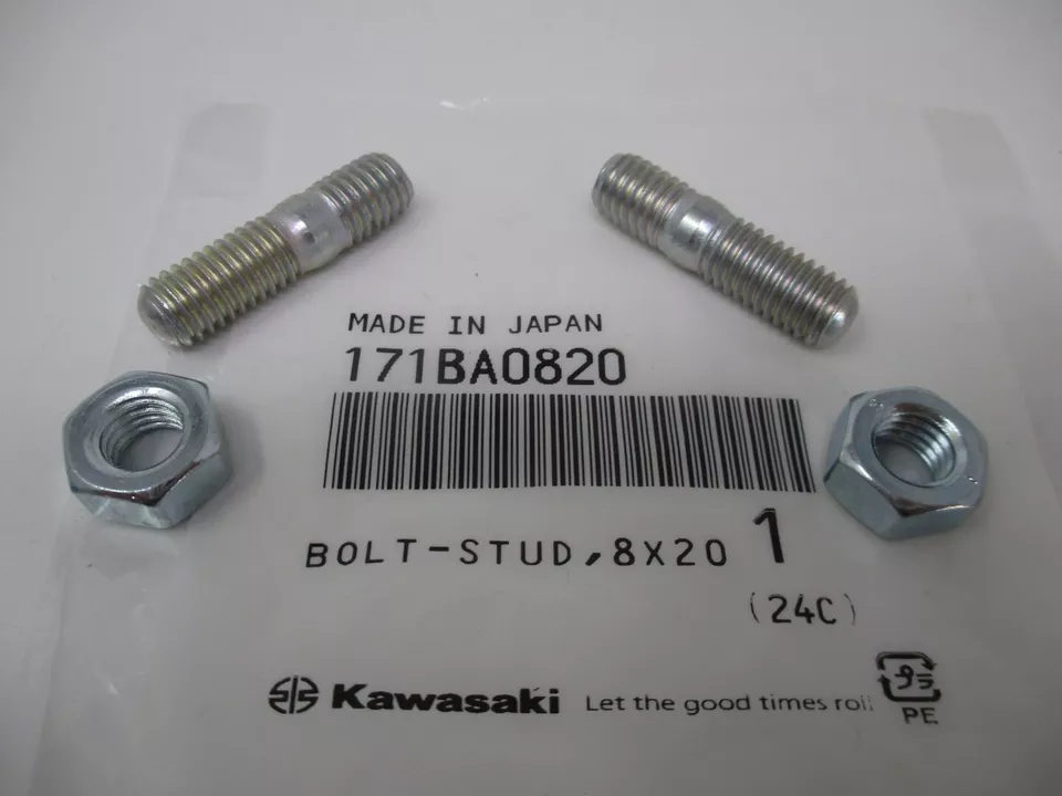 2 Genuine Kawasaki 172BA0820 Head Stud Bolt 8x20mm with Nuts FE250D FE290D FE400D - Image 2