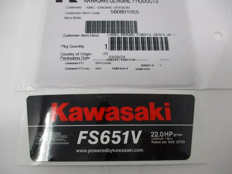 Genuine Kawasaki 56080-1055 FS651V 22 HP Decal 56080-0884 - Image 2