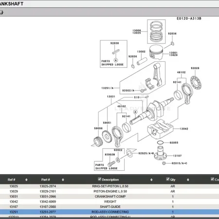 For Kawasaki 13251-2077 Connecting Rod STD. FE290D Pin 13002-2069 Snap Rings - Image 5
