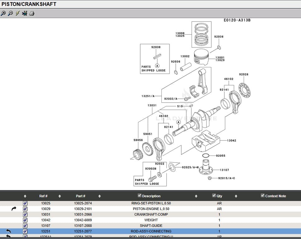 Genuine Kawasaki 13251-2077 Connecting Rod STD. FE290D Pin 13002-2069 Snap Rings - Image 5