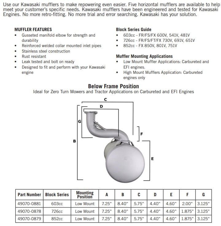 Genuine Kawasaki 49070-0878 Muffler 726cc FX730V FX691V FX651V Stainless Steel - Image 5