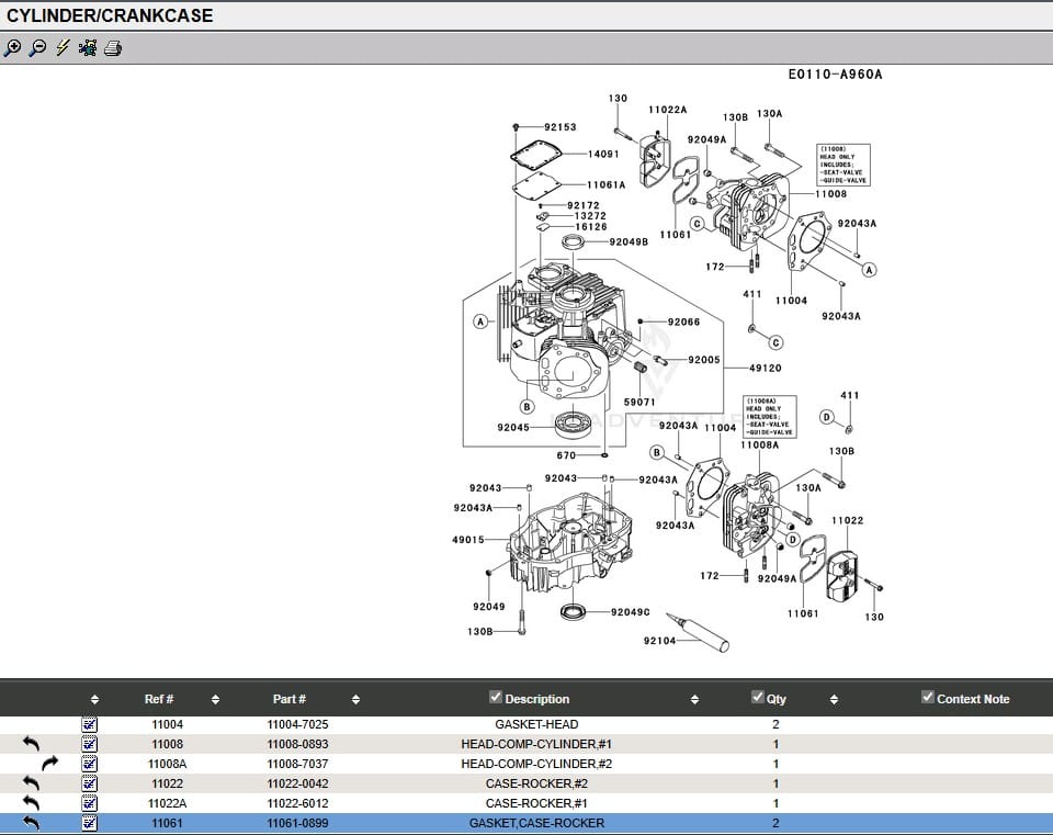 2 Genuine Kawasaki 11061-0899 Rocker Case Gasket 11061-7080 FX751V FX801V FX850V - Image 2