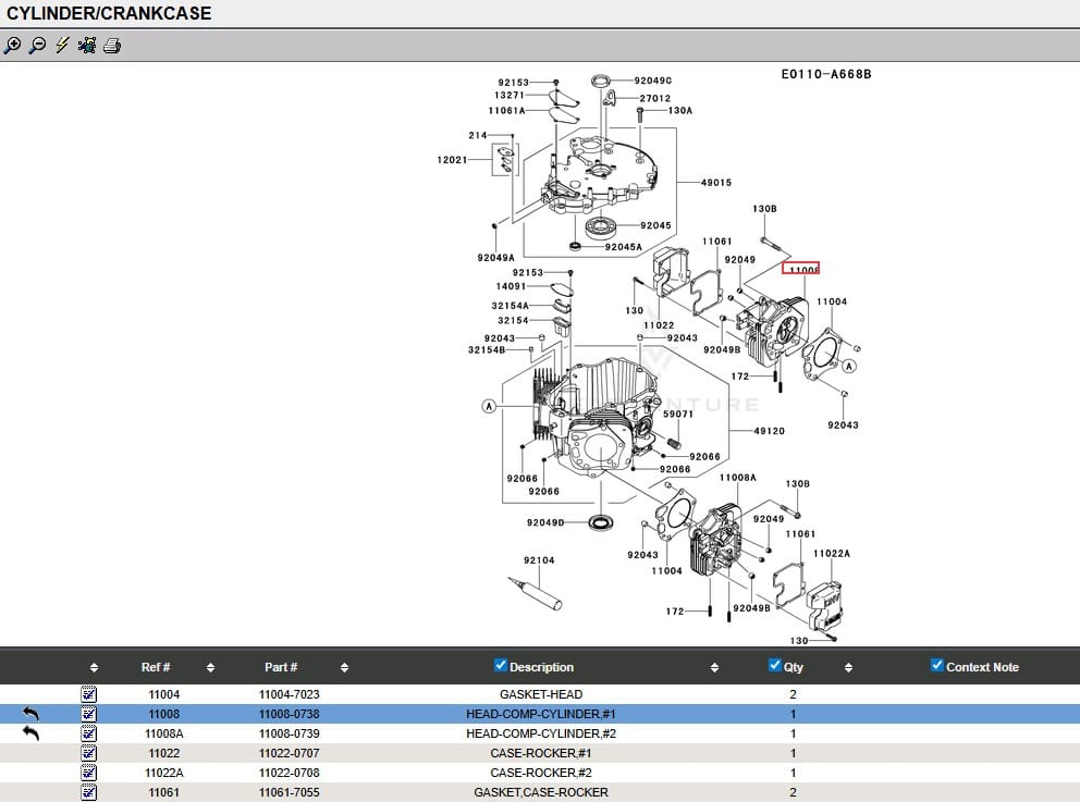 Genuine Kawasaki 99999-0673 Head #1 FX921V FXT00V Late for 11008-0738 - Image 9