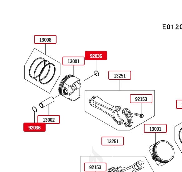 Genuine Kawasaki 13002-7003 Piston Pin 2, Snap-Rings 92036-008 FD851D FJ400D - Image 4