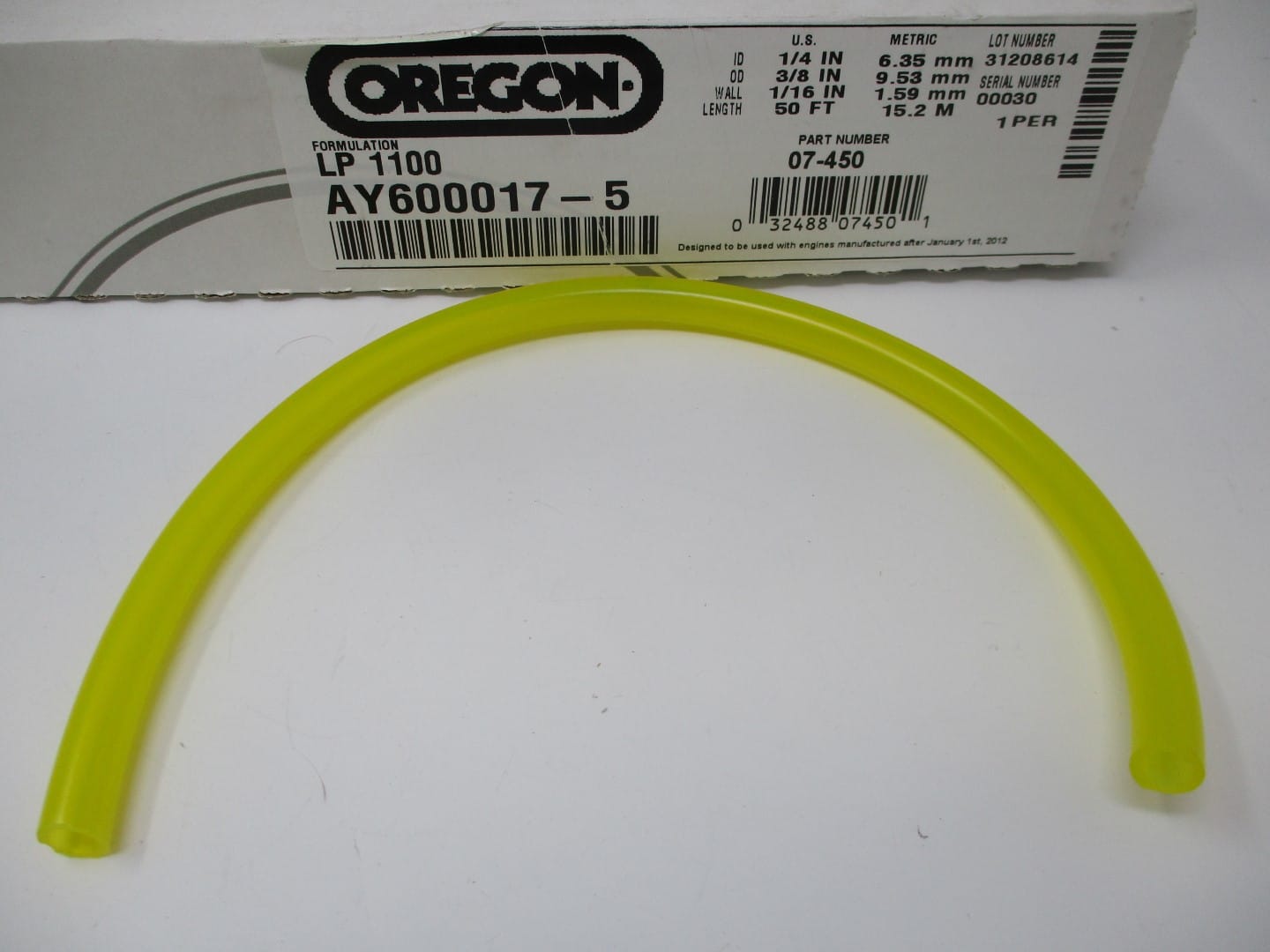Genuine Oregon 07-450 1" Tygon 1/4" Fuel Gas Line, ¼” Inner Diameter 3/8" OD EPA & Carb