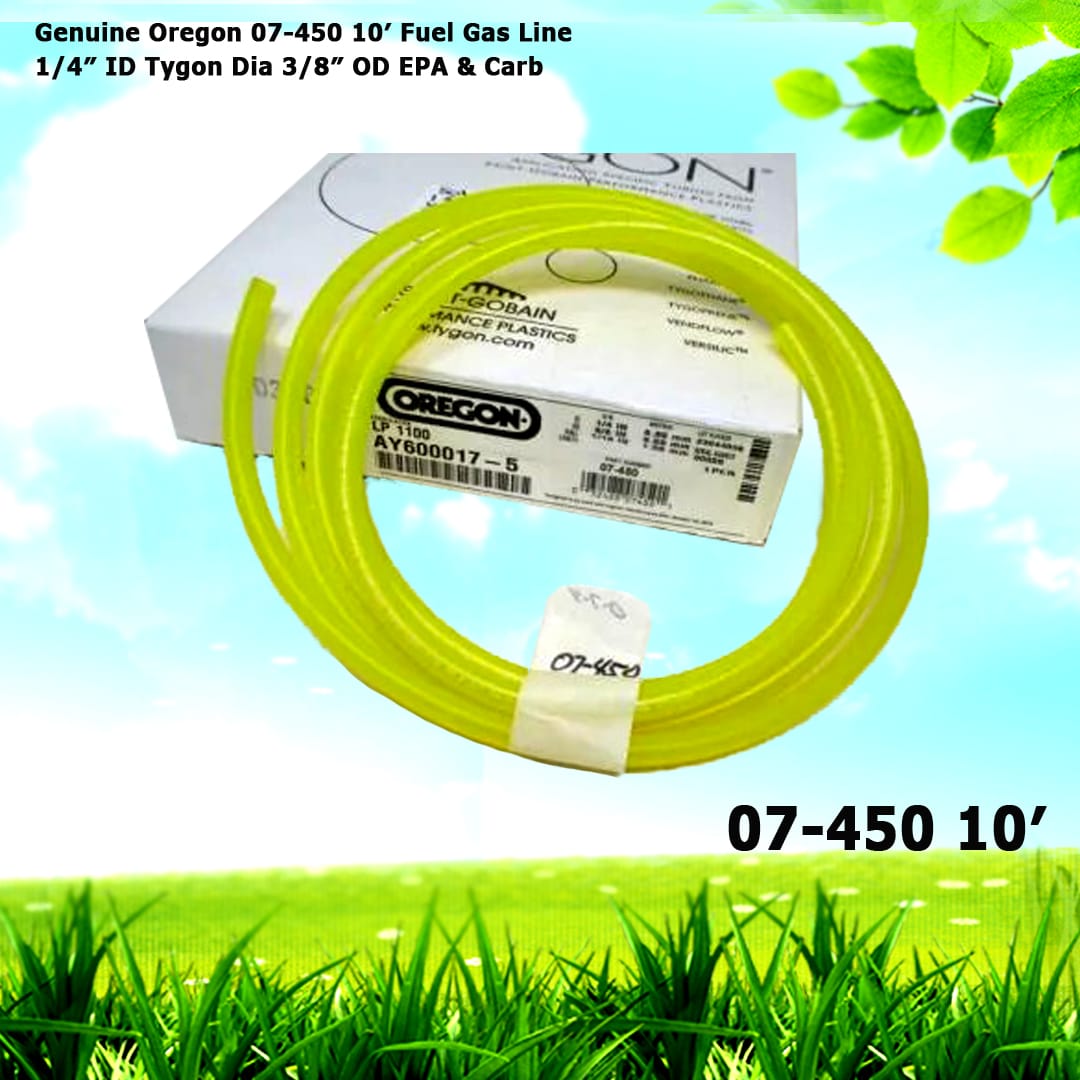 Genuine Oregon 07-450 10' Fuel Gas Line 1/4" ID Tygon Dia 3/8" OD EPA & Carb