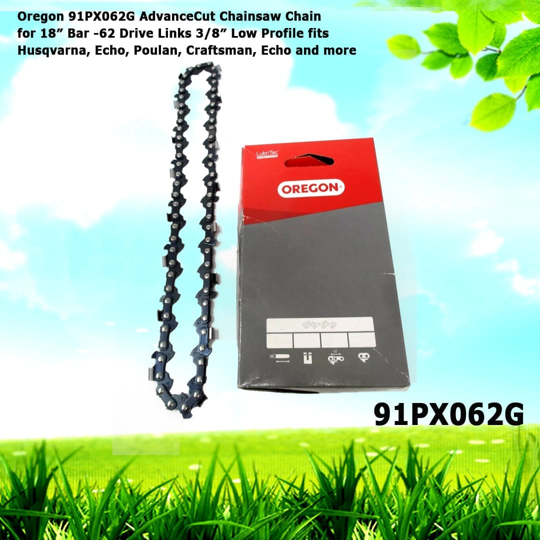 Oregon 91PX062G AdvanceCut Chainsaw Chain for 18" Bar -62 Drive Links 3/8" Low Profile fits Husqvarna, Echo, Poulan, Craftsman, Echo and more