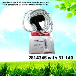 Genuine Briggs & Stratton 281434s Grip Recoil Pull Start Handle with 31-140 #4 Starter Rope Cord 6’