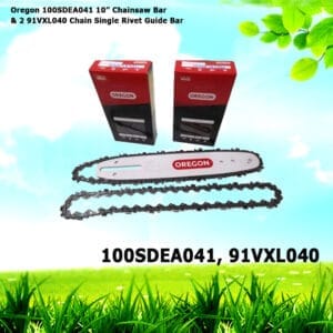 Oregon 100SDEA041 10” Chainsaw Bar & 2 91VXL040 Chain Single Rivet Guide Bar