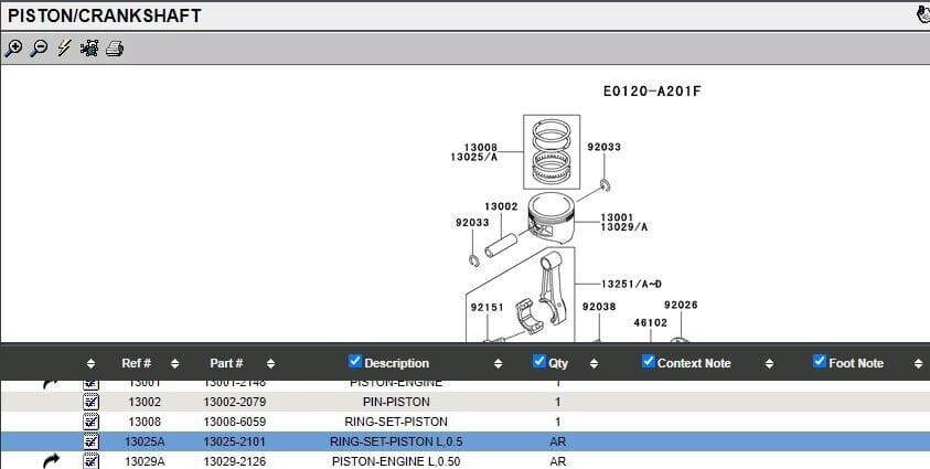 Genuine Kawasaki Piston 13029-2136, FE400D Oversize 0.50 - Image 3