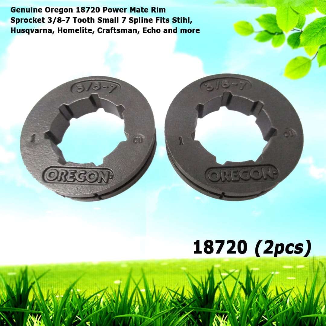 2 Genuine Oregon 18720 Power Mate Rim Sprocket 3/8-7 Tooth Small 7 Spline Fits Stihl, Husqvarna, Homelite, Craftsman, Echo and more