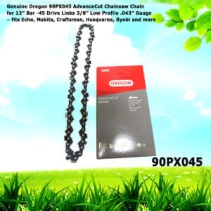Genuine Oregon 90PX045 AdvanceCut Chainsaw Chain for 12" Bar -45 Drive Links 3/8” Low Profile .043" Gauge  – fits Echo, Makita, Craftsman, Husqvarna, Ryobi and more