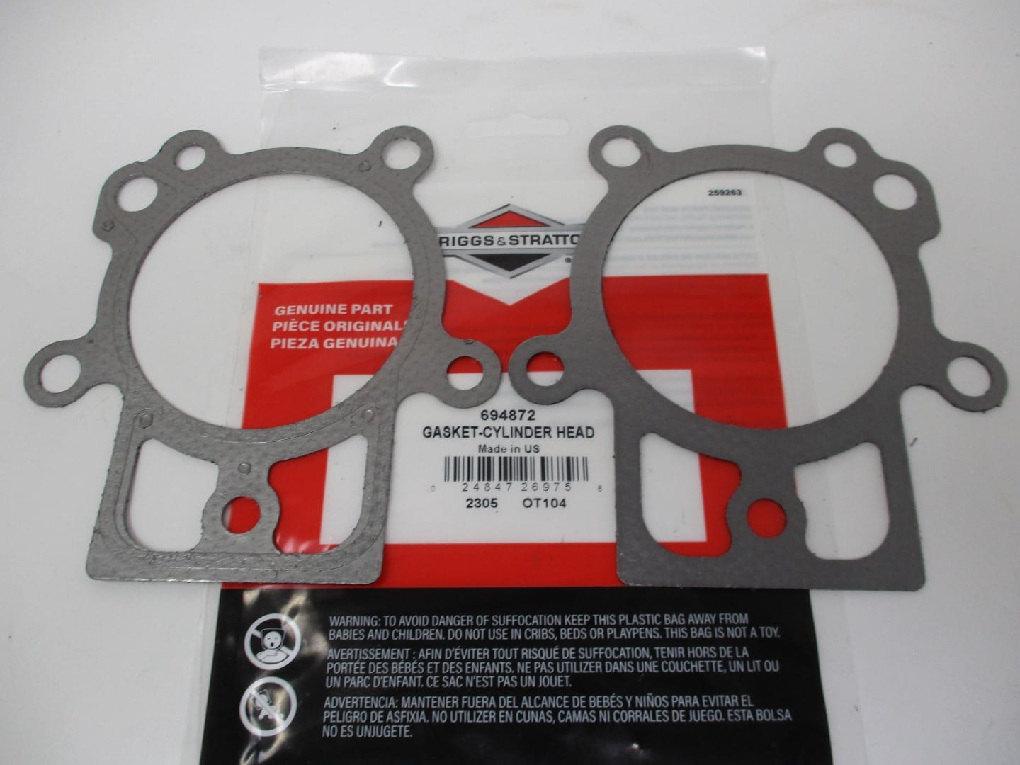 2 Genuine Briggs & Stratton 694872 Cylinder Head Gasket 20T237 20T132 20S232 - Image 3
